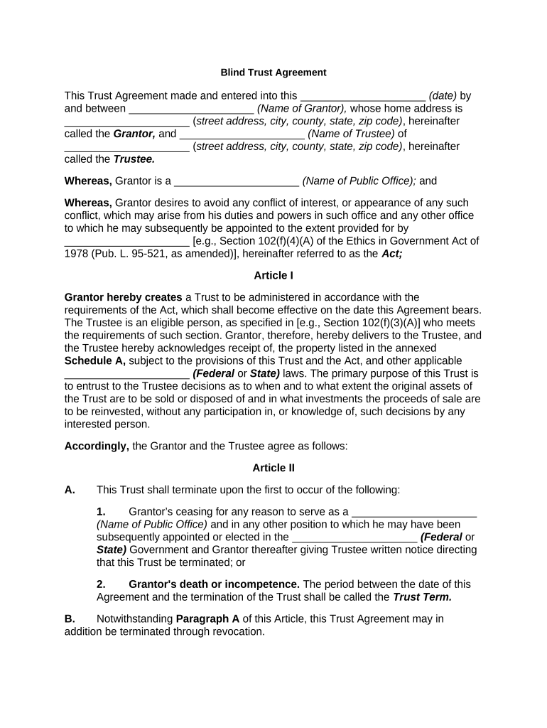 Sample Blind Trust Agreement  Form