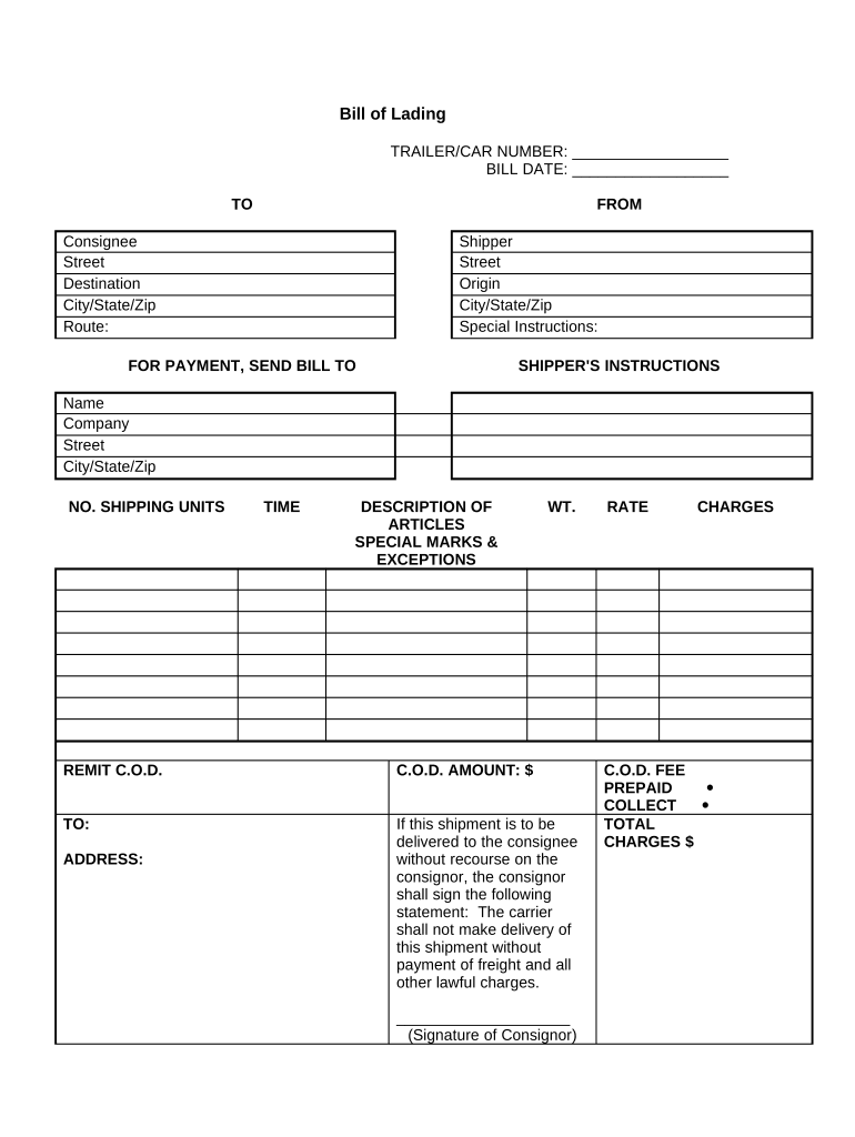 Bill of Lading PDF  Form