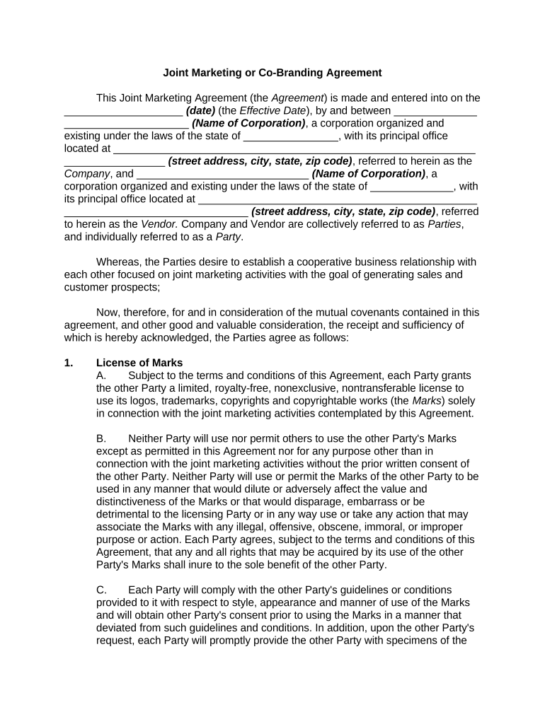 Co Branding Agreement  Form