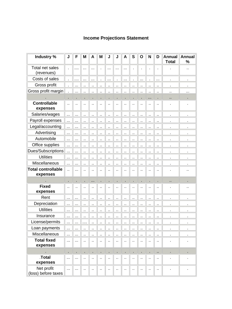 Income Projections Statement  Form