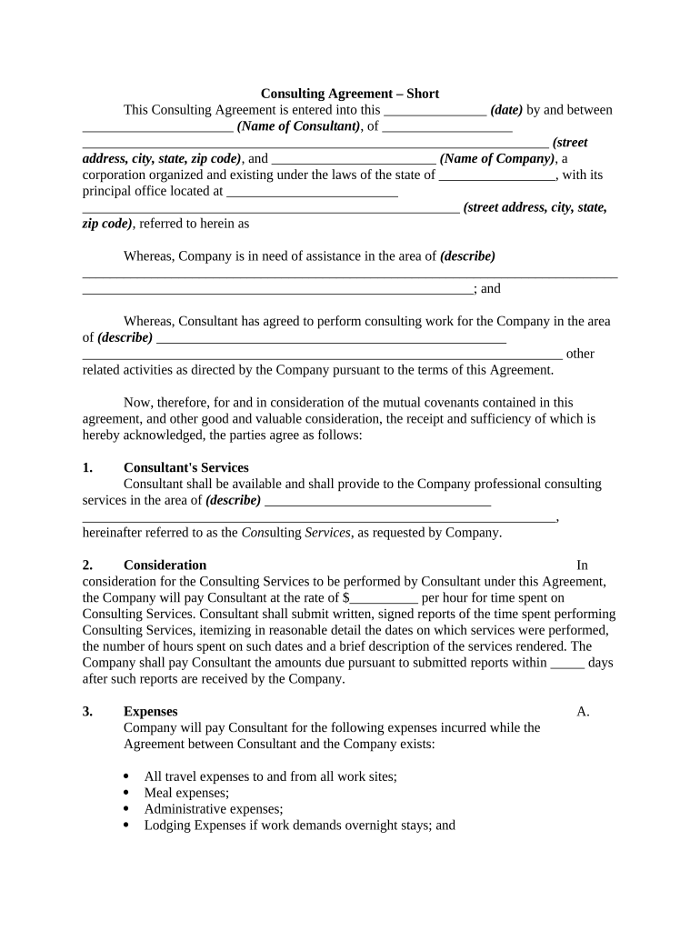 Consulting Agreement Short  Form