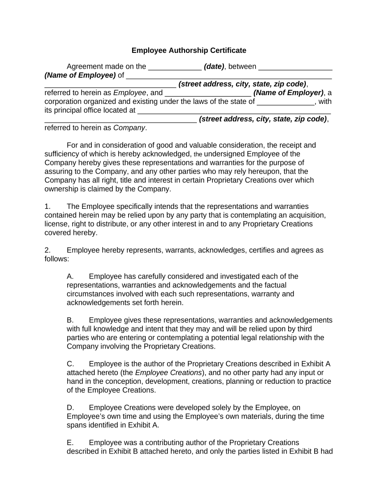 Employee Certificate  Form