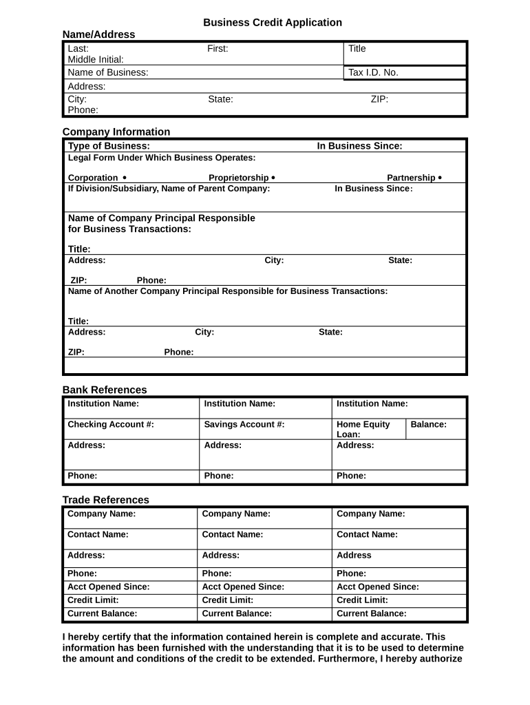 Business Credit Application  Form