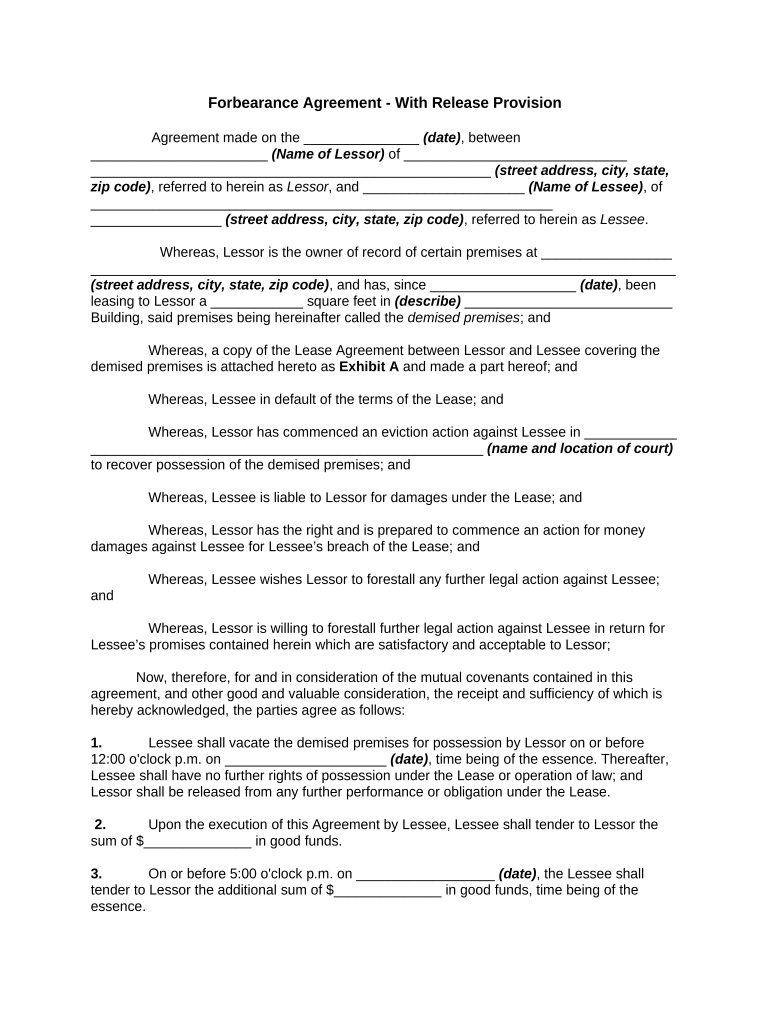 Forbearance Agreement Template  Form