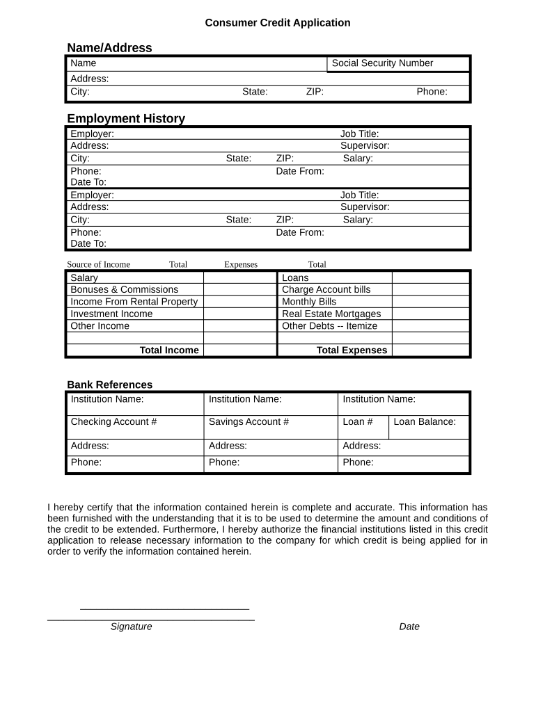 Consumer Credit Application  Form