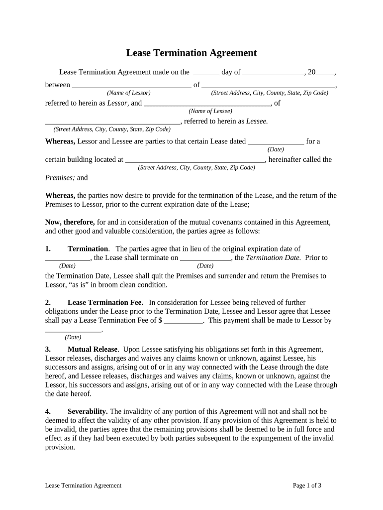 Lease Termination Agreement  Form