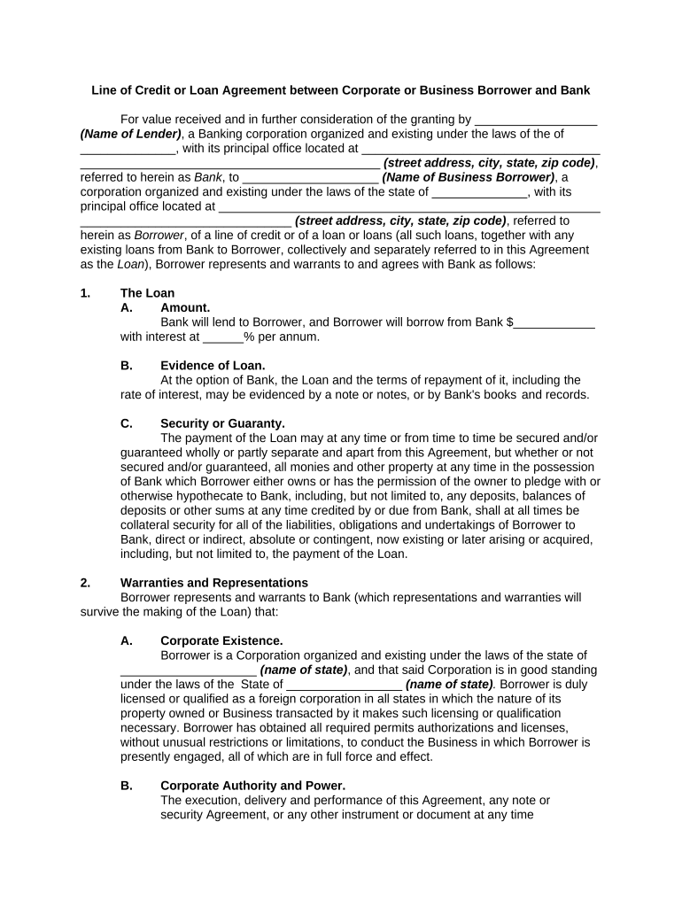 Line Credit Agreement  Form