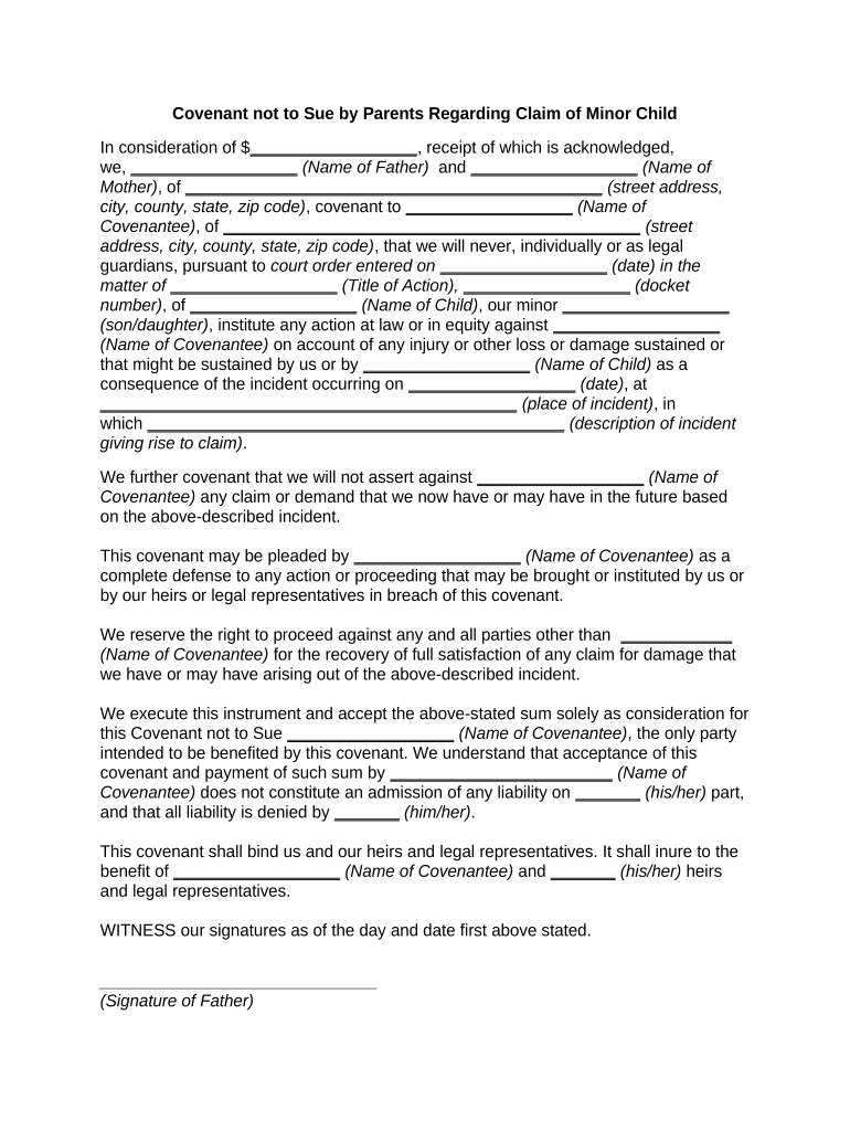 Covenant Not Sue Form