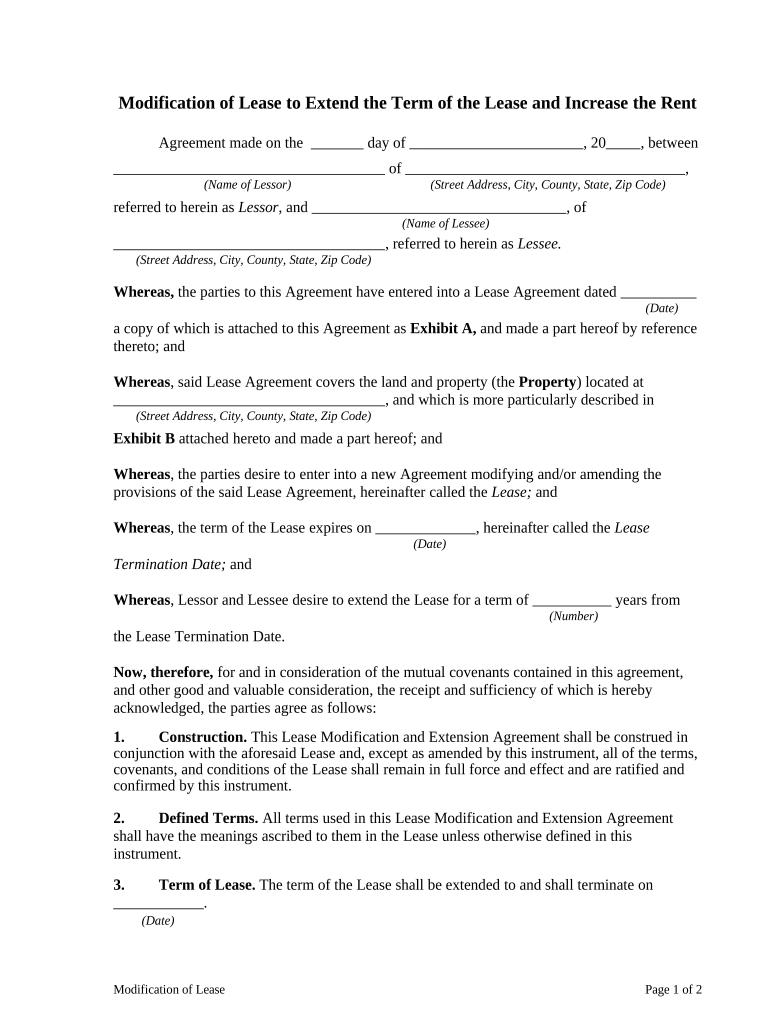 Lease Increase Rent  Form