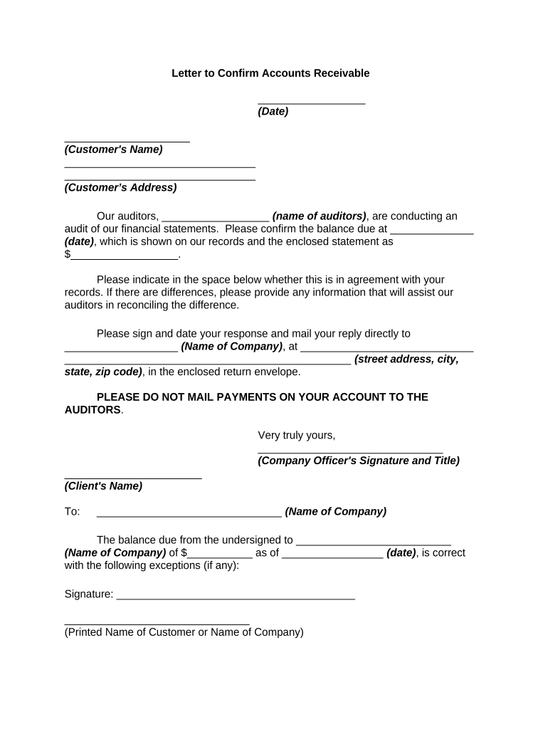 Fill and Sign the Letter to Confirm Accounts Receivable Form