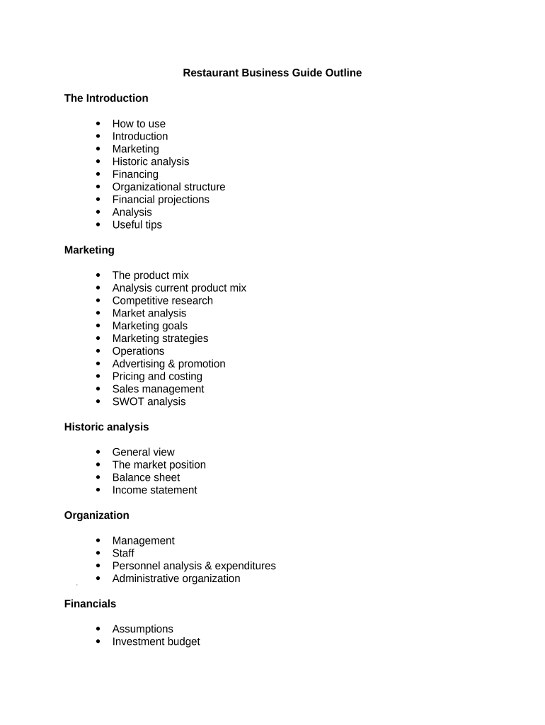 Restaurant Business  Form