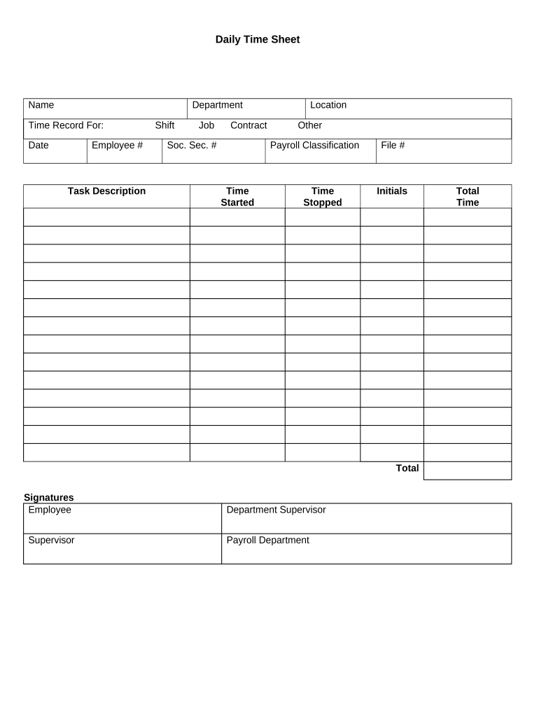 Fill and Sign the Daily Time Sheet Form