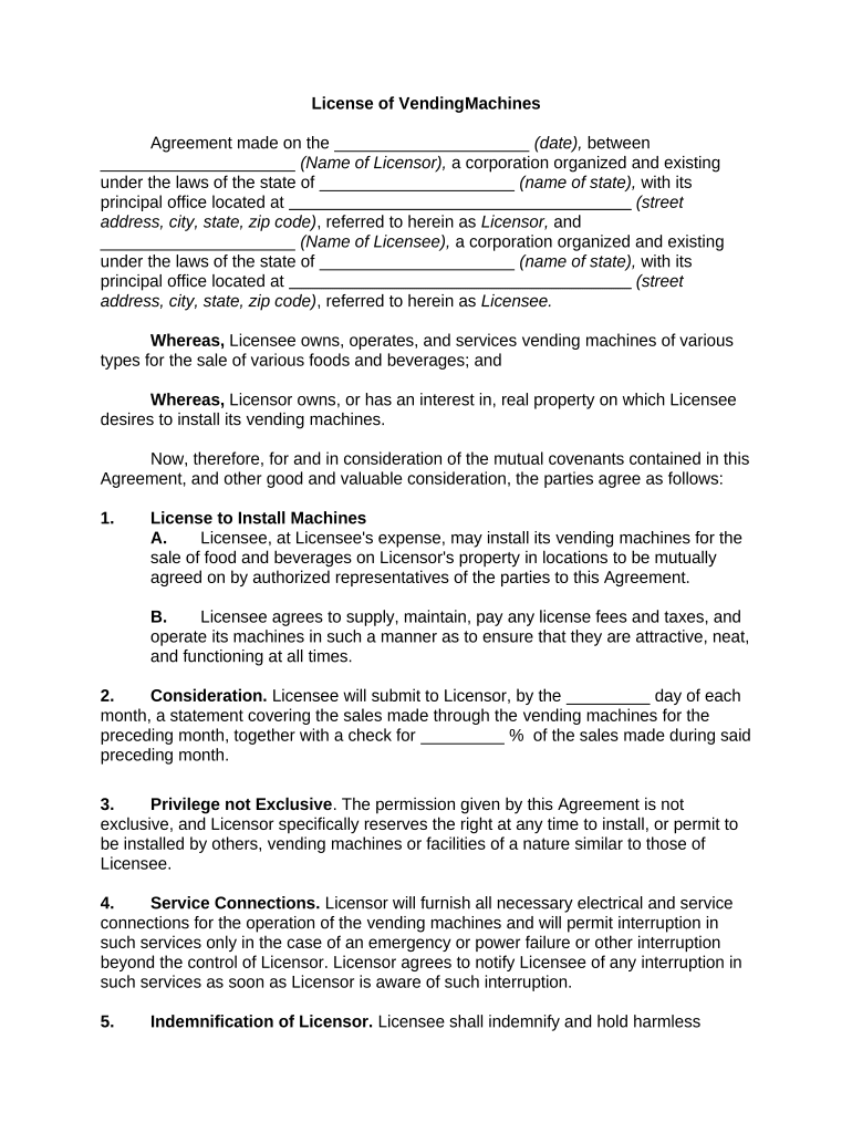 Fill and Sign the License of Vending Machines Form