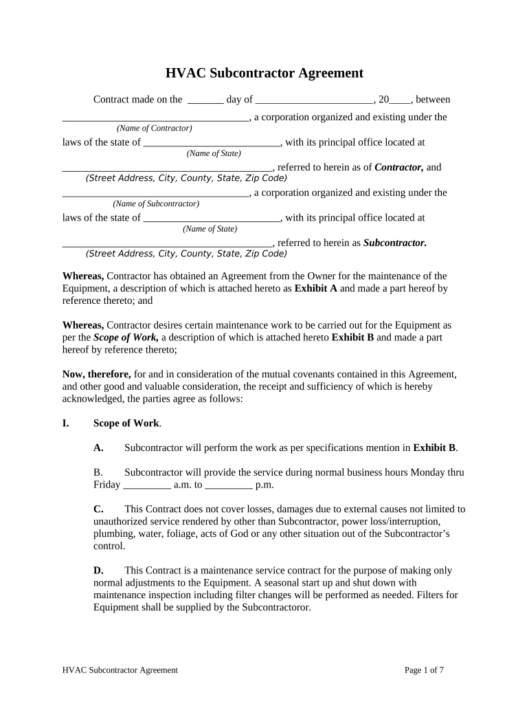 Hvac Agreement  Form