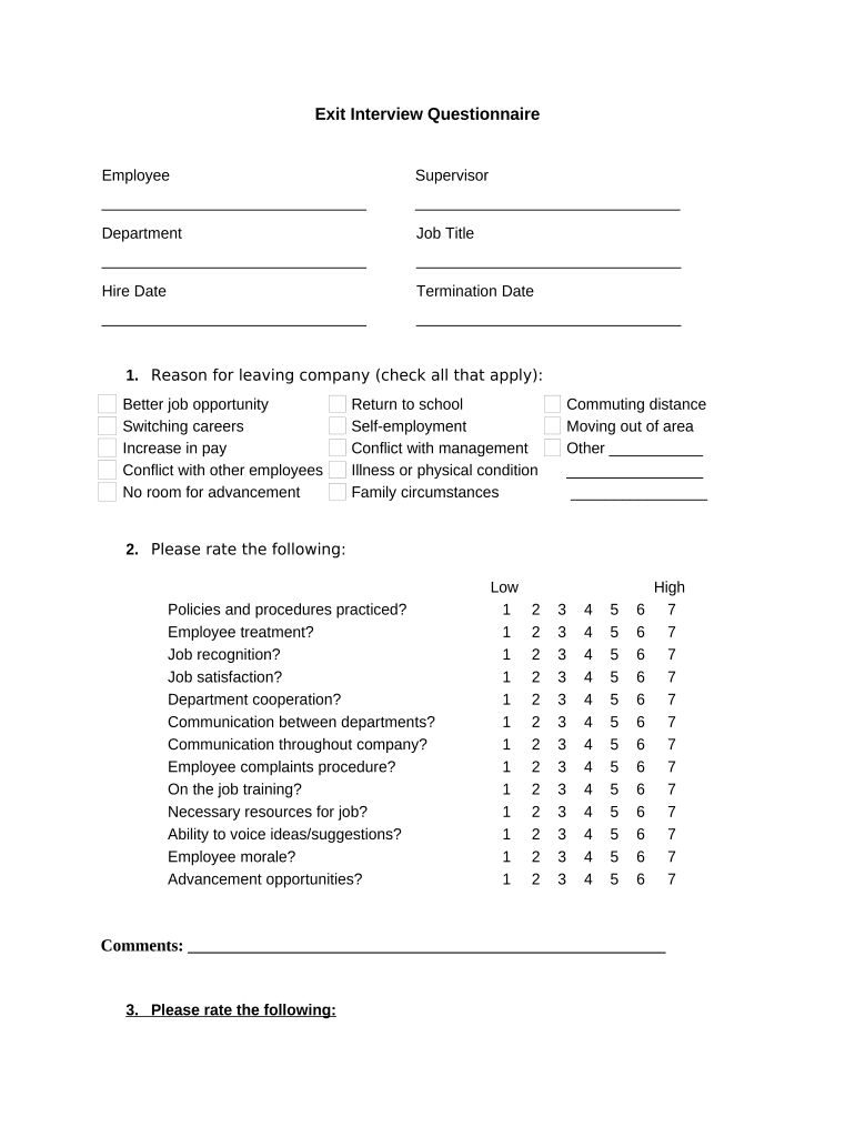 Exit Interview Questionnaire  Form