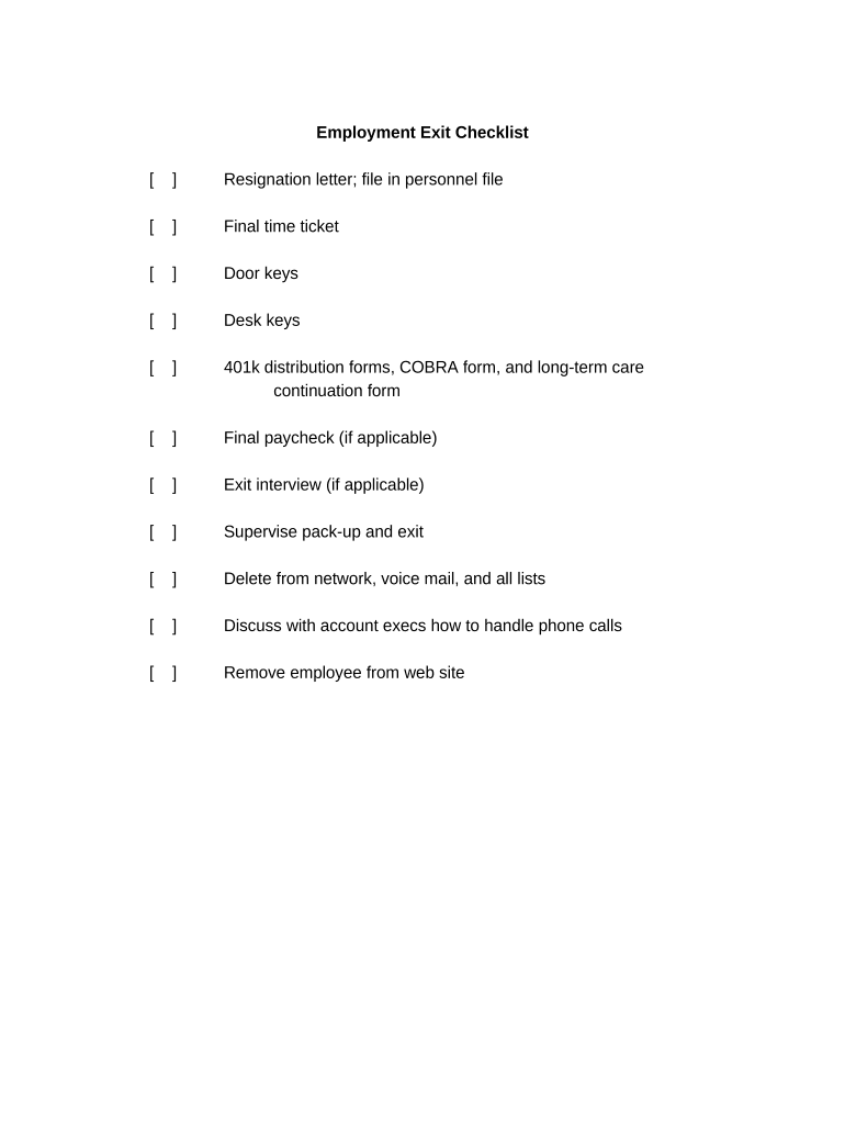 Exit Checklist  Form