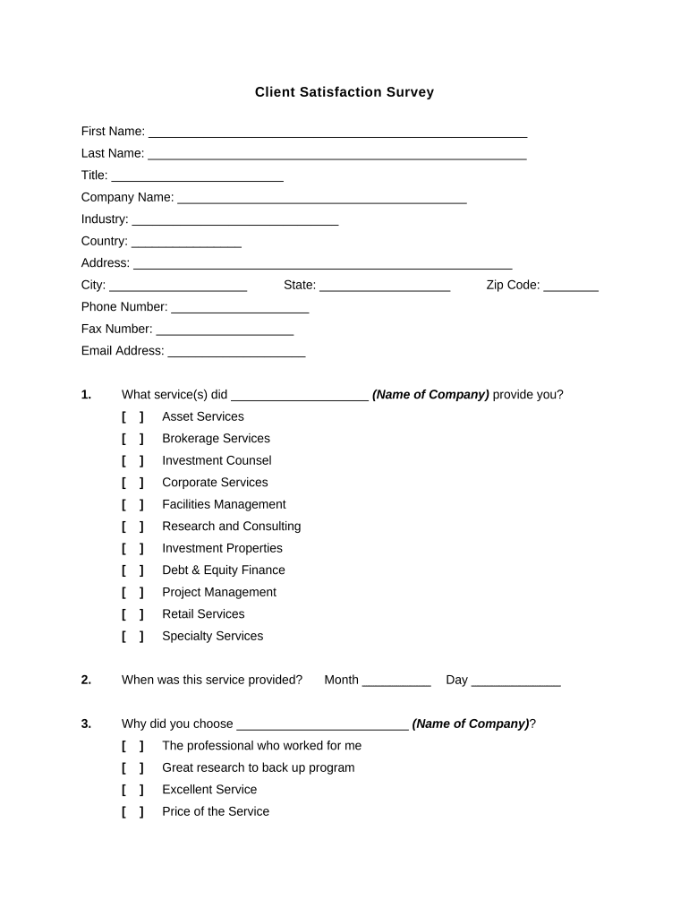 Client Satisfaction Survey  Form