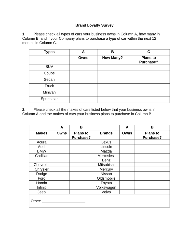 Brand Loyalty Survey  Form