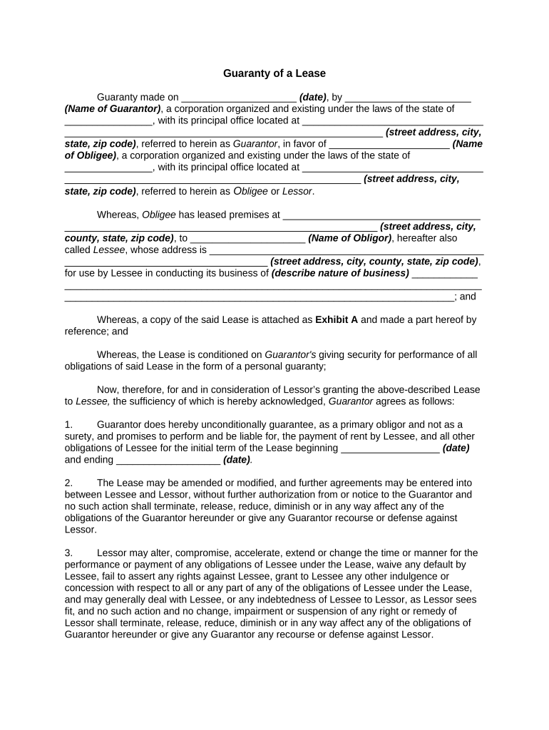 Guaranty Lease  Form