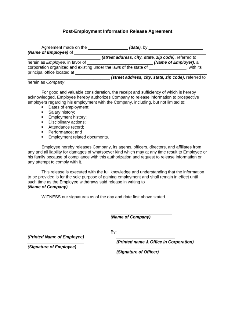 Fill and Sign the Employment Release Form