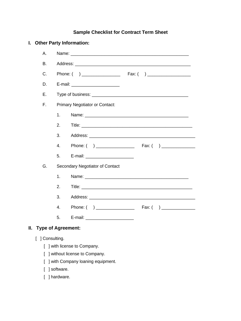 Checklist Sheet  Form