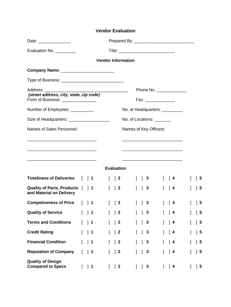 Vendor Evaluation  Form