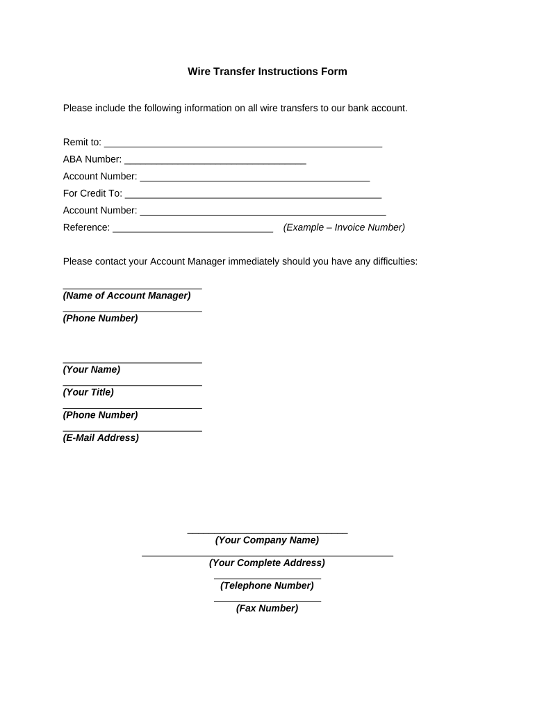 Wire Transfer Instructions Form