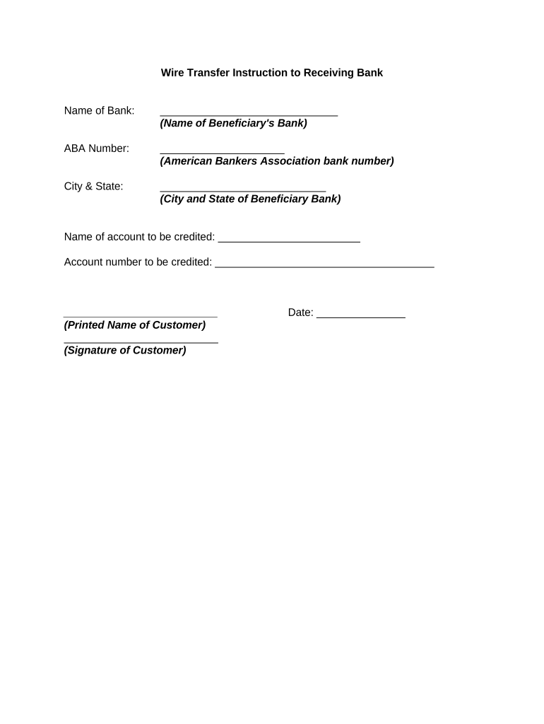 Wire Transfer Instruction to Receiving Bank  Form