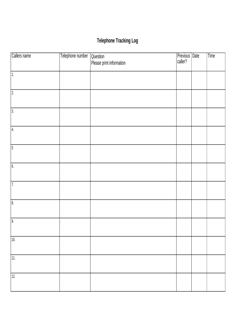 Telephone Tracking Log  Form