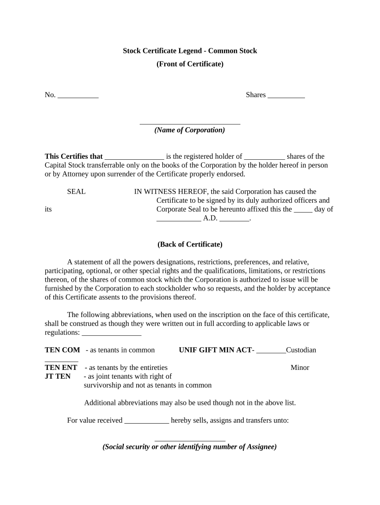 Stock Certificate Buy  Form