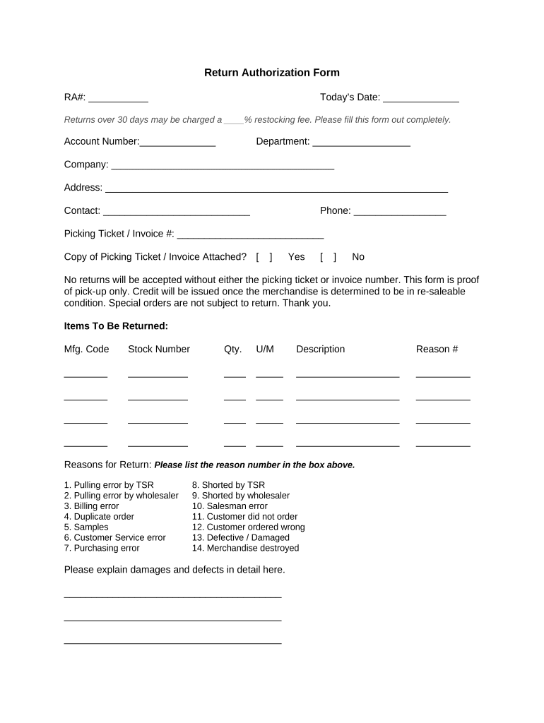 Return Authorization Form