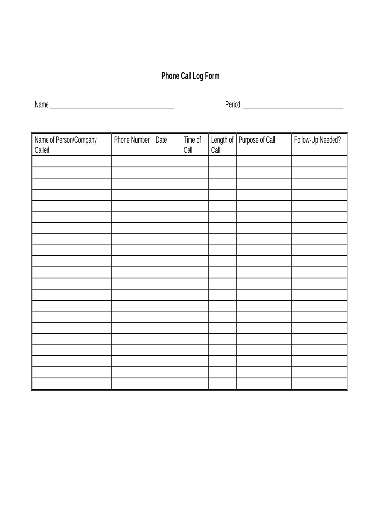 Phone Log Book Template  Form