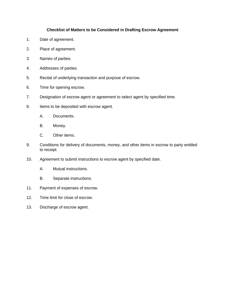 Escrow Agreement Form