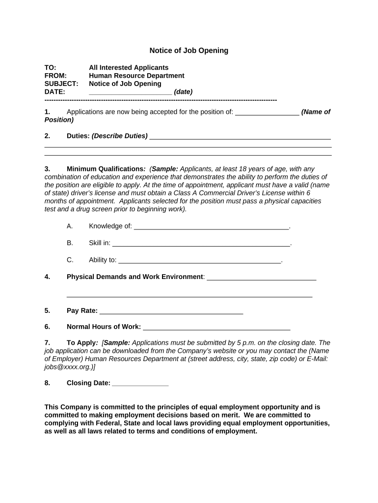 Notice of Job Opening  Form