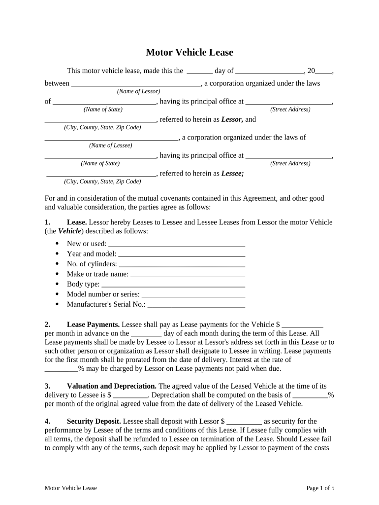 Motor Vehicle Lease  Form