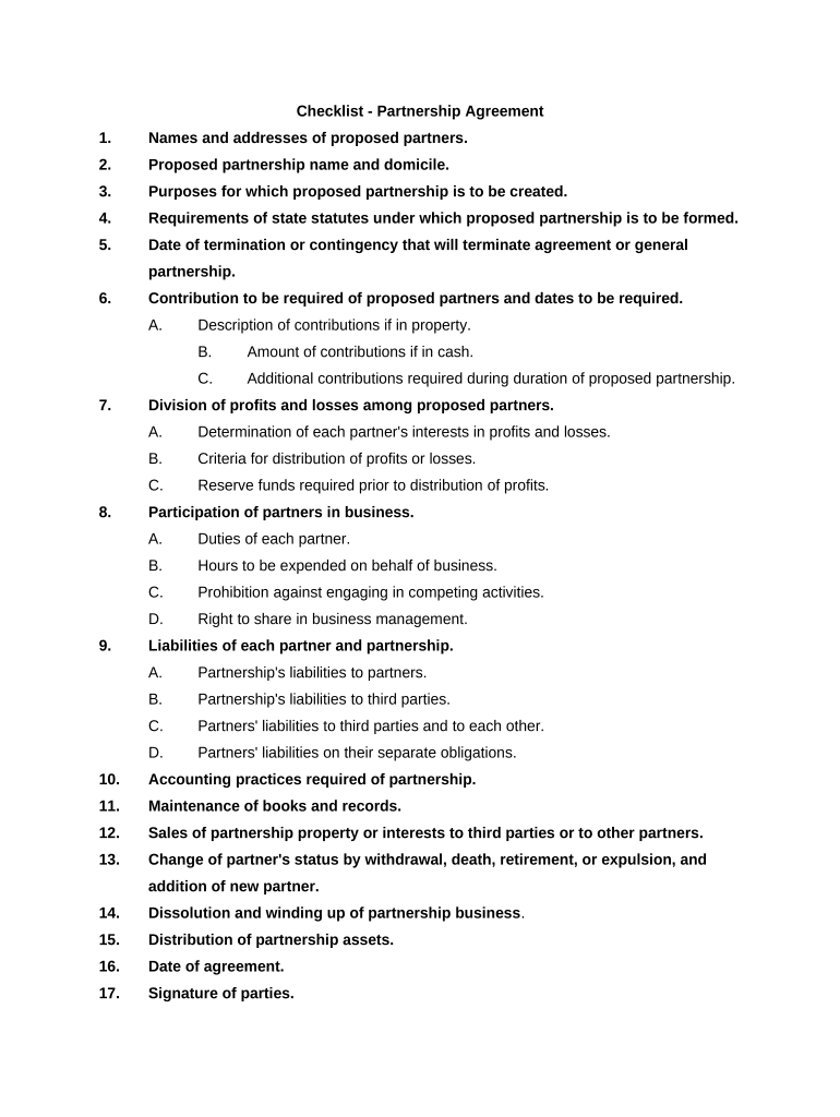 Partnership Agreement  Form