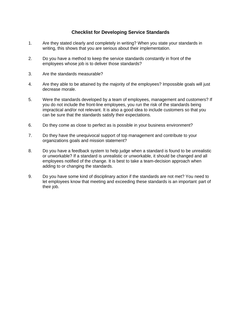 Checklist for Developing Service Standards  Form