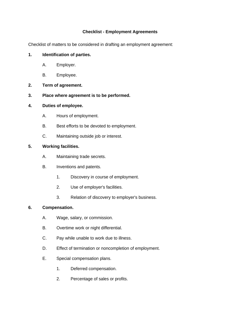 Checklist Agreements  Form