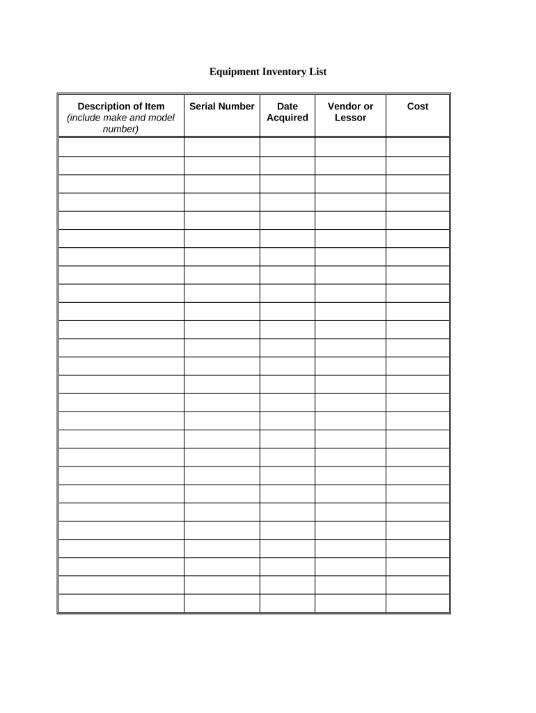 Equipment Inventory List  Form