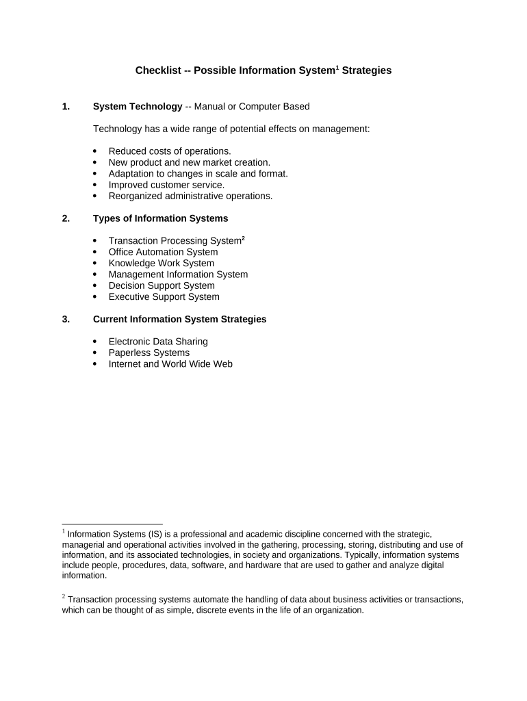 Checklist Possible Information System Strategies