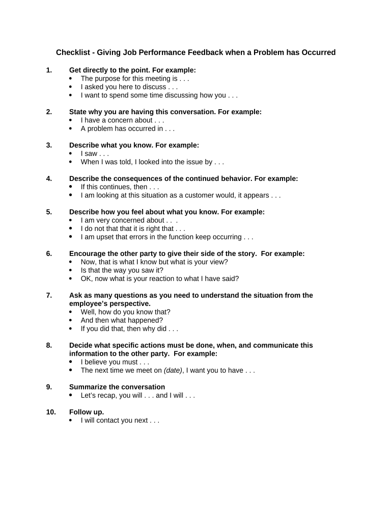 Checklist Giving Feedback  Form