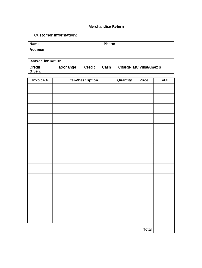 Merchandise Return  Form