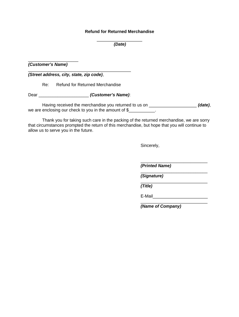 Refund for Returned Merchandise  Form