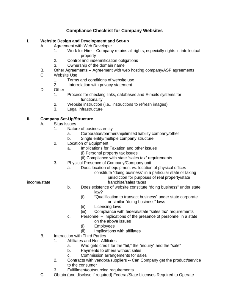 Compliance Checklist Company  Form