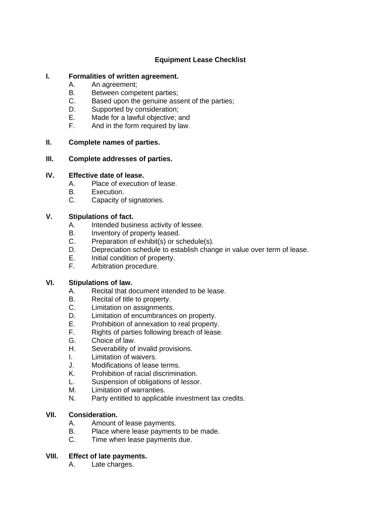 Equipment Checklist  Form