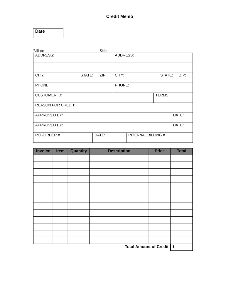 Credit Memo  Form