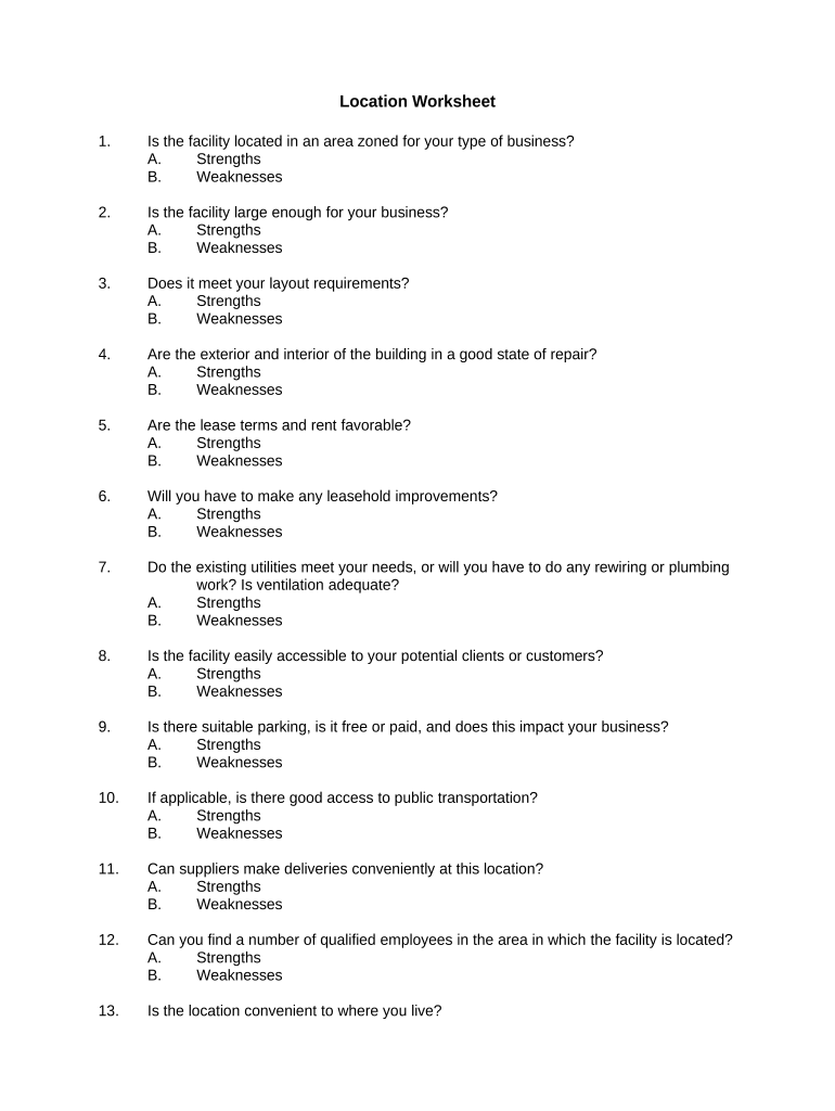 Location Worksheet  Form