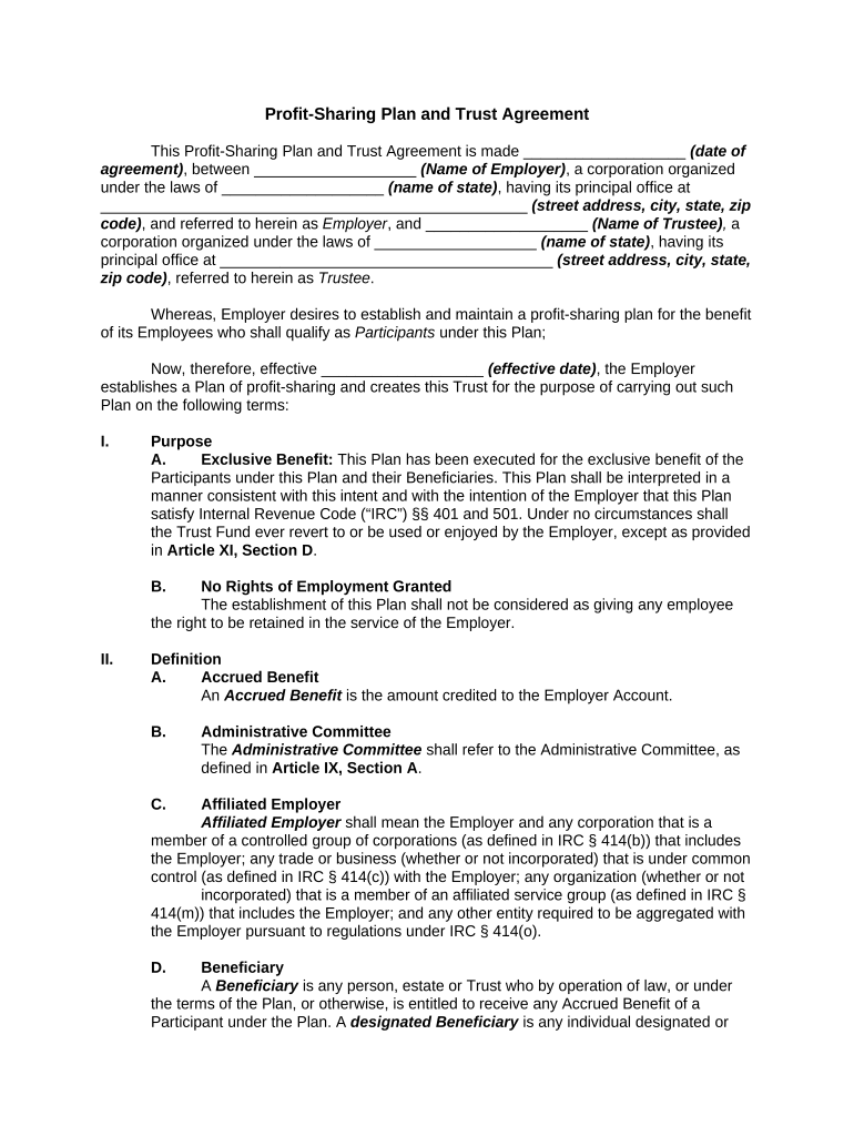 Profit Sharing Agreement  Form