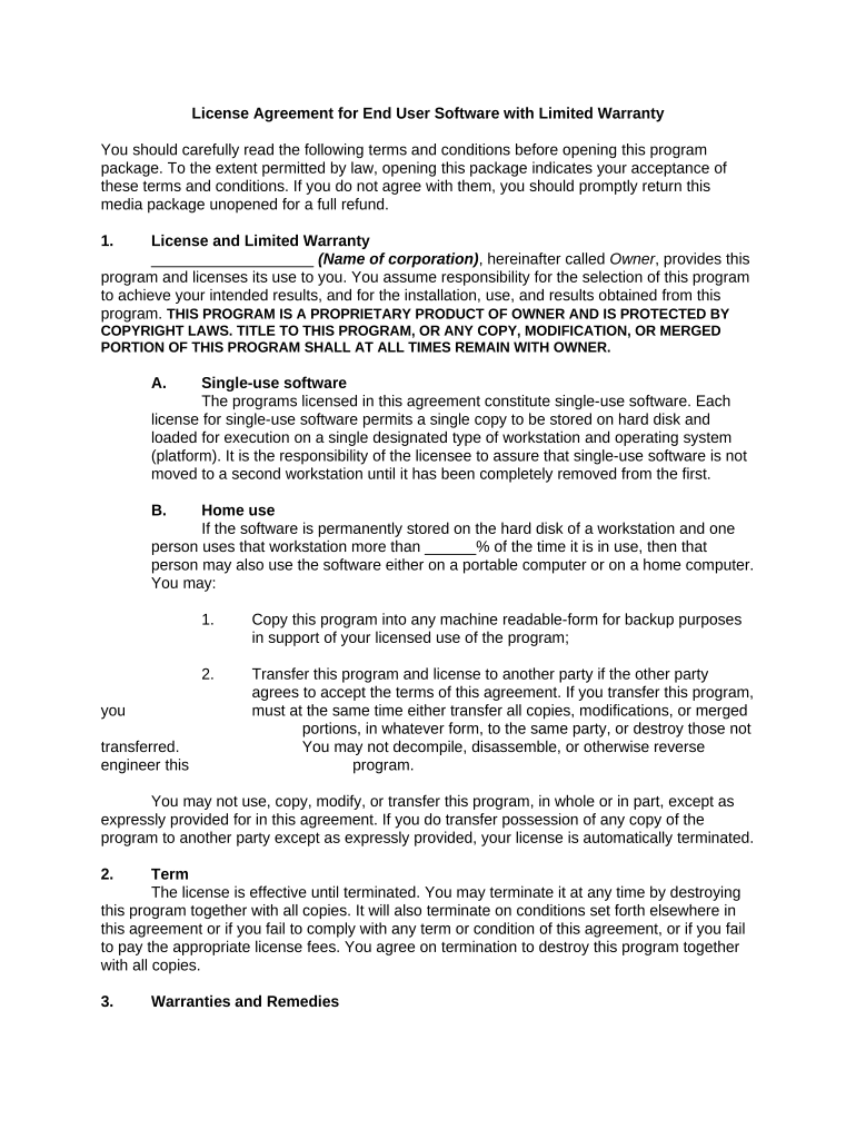 License End User Agreement  Form
