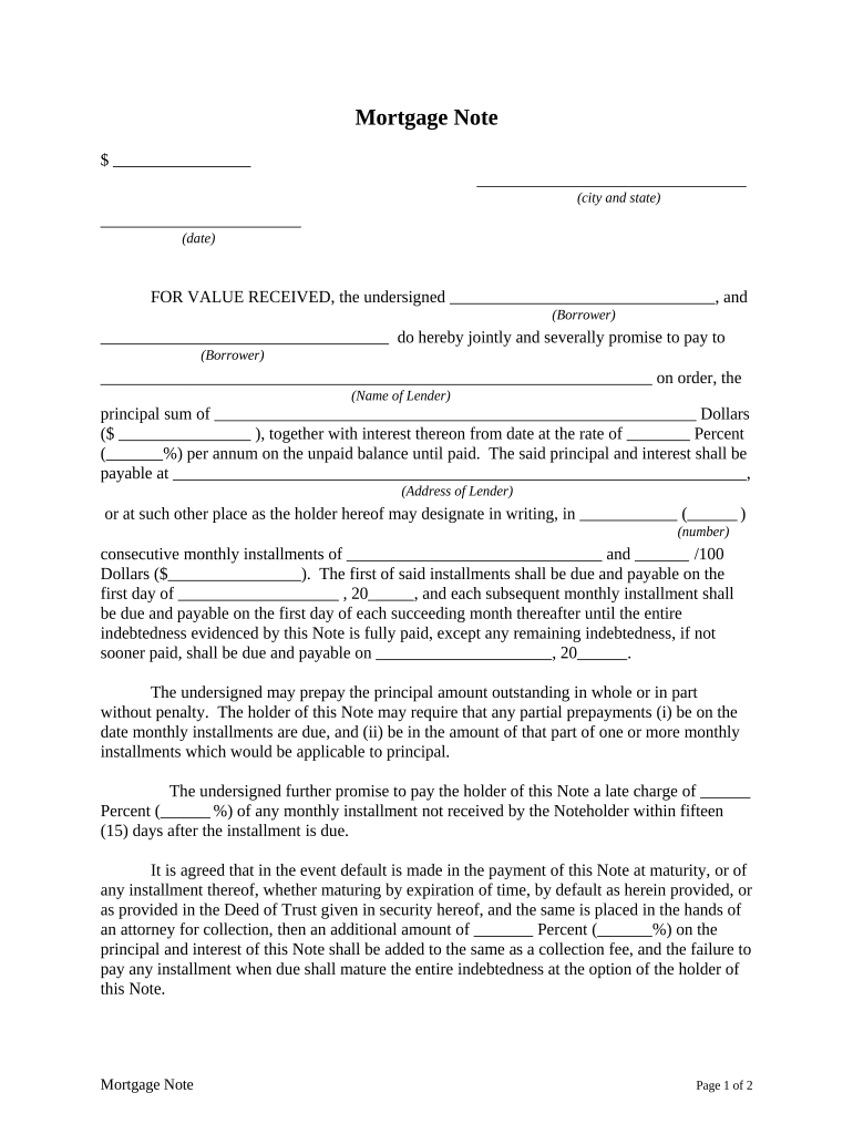 Mortgage Note  Form